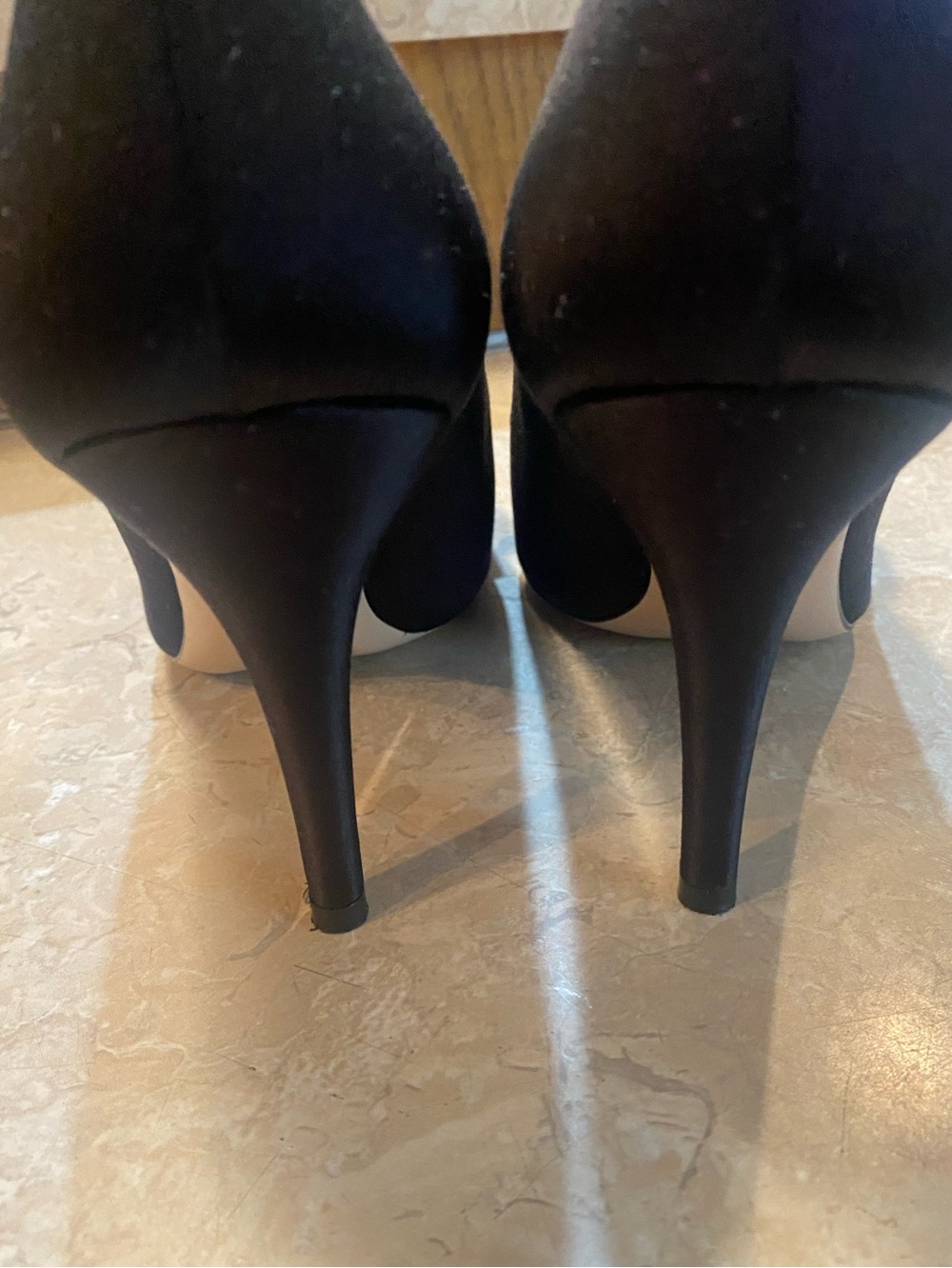 Stuart Weitzman Black Satin Pointed Toe Pumps with Bow Accent - Picture 3 of 7